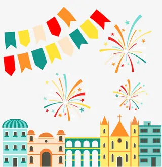 卡通矢量欢庆节日的街道免抠