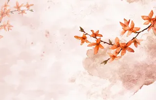 彩色水墨古风树枝背景素材高清