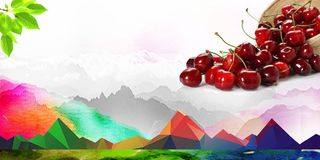 水墨山几何渐变樱桃采摘活动海报背景素材高清