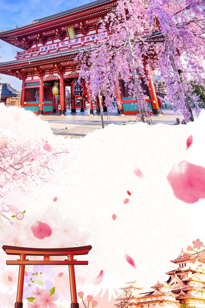 唯美樱花景色日本旅游宣传海报背景素材高清