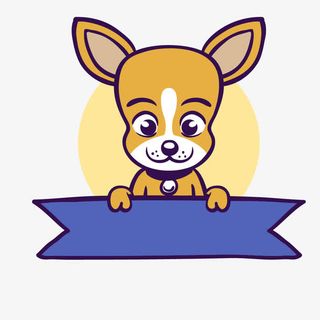 卡通桔色小狗紫色丝带标签免抠