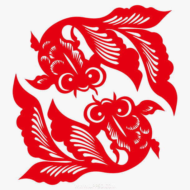 春节红纸剪影鱼1免抠