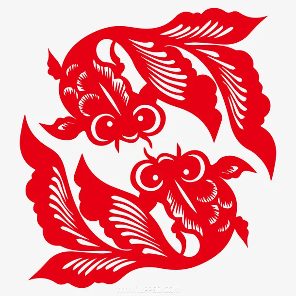 春节红纸剪影鱼1免抠