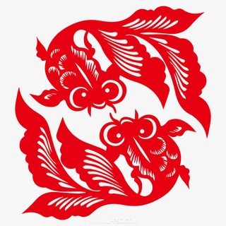 春节红纸剪影鱼1免抠