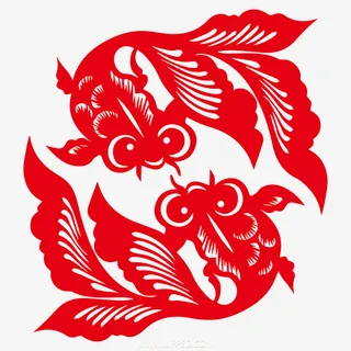 春节红纸剪影鱼1免抠