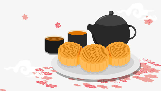 品茶赏月免抠