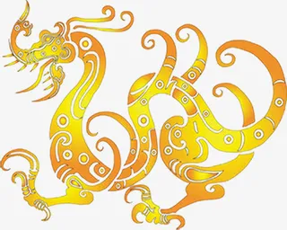 黄色中国风渐变龙纹装饰免抠