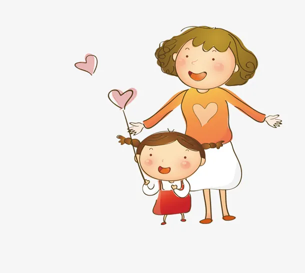 手绘母亲女儿手绘插图免抠