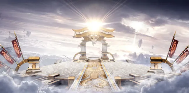 云层天空大门游戏海报背景免抠