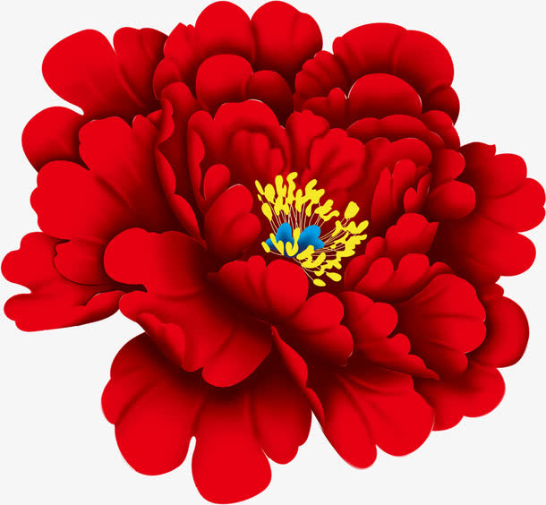 红色喜庆节日牡丹花开免抠装饰植物元素