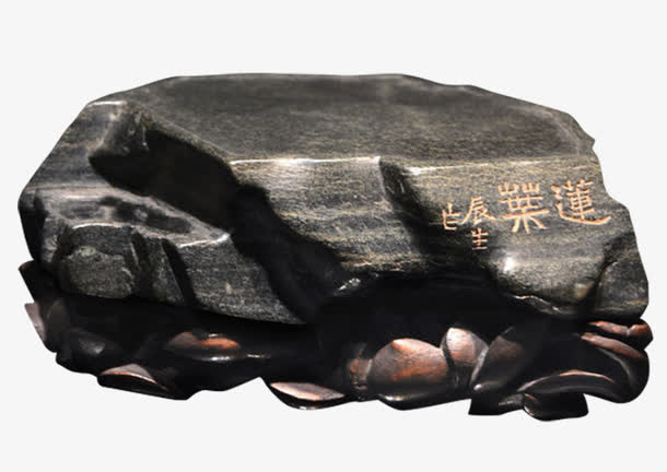 明代碧玉莲叶砚台免抠