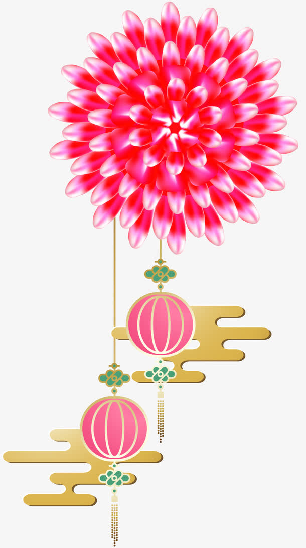 新年装饰灯笼鲜花矢量素材免抠