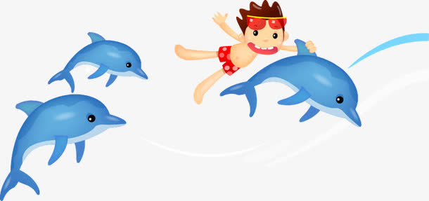 夏日海浪鱼群免抠