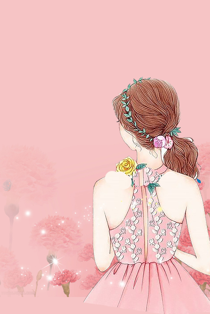 浅粉色手绘女生节少女背影背景高清