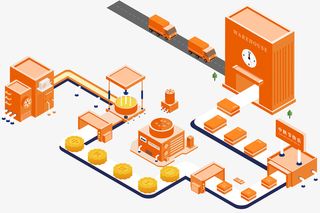 中秋月饼工厂2.5d插画免抠