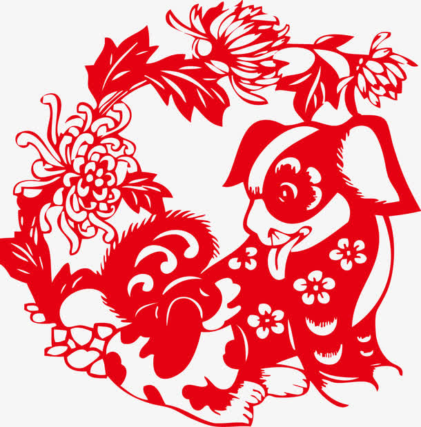中国风狗年剪纸免抠