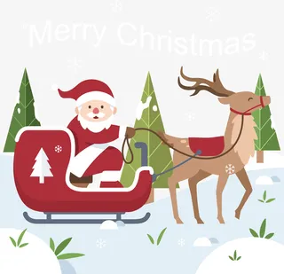 可爱圣诞老人驯鹿车免抠