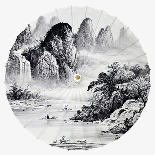 浅色古风古韵水墨伞免抠