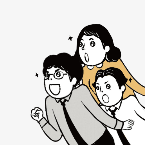呐喊的三个人卡通手绘插图免抠