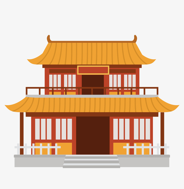 扁平风中国古寺免抠