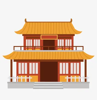 扁平风中国古寺免抠