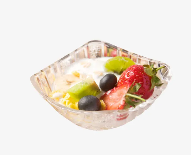 玻璃碗的水果麦片早餐免抠