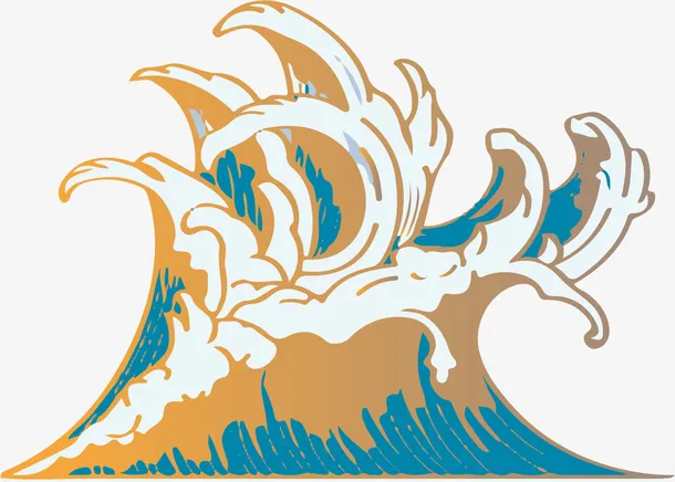 梦幻唯美国潮浪花浪打浪免抠