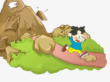 卡通山体滑坡男孩免抠