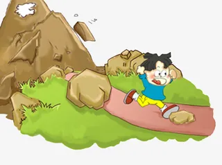 卡通山体滑坡男孩免抠