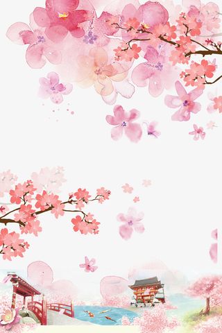 唯美春天醉美樱花节背景免抠手绘/卡通卡通元素