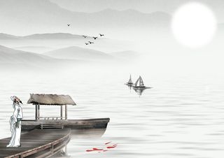 中式古典山水海报背景素材高清