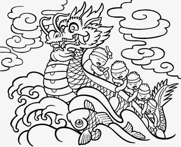 划龙舟手绘素材免抠