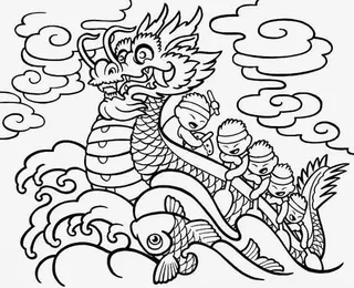 划龙舟手绘素材免抠