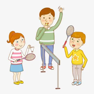 男孩女孩打羽毛球插画免抠
