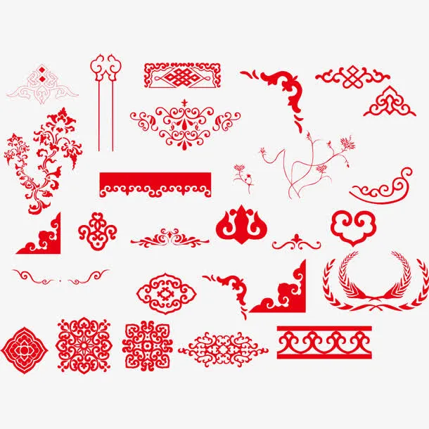 中国元素花边花纹免抠