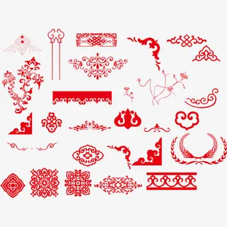 中国元素花边花纹免抠