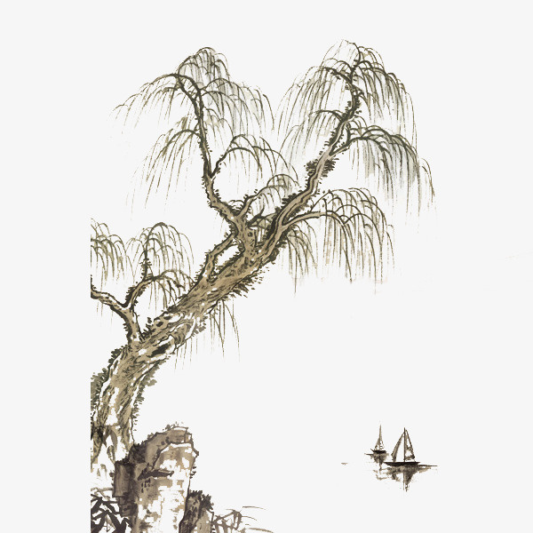 清明节水墨风柳树免抠