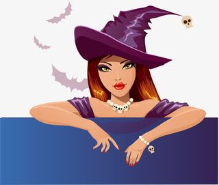 矢量手绘女巫标签免抠