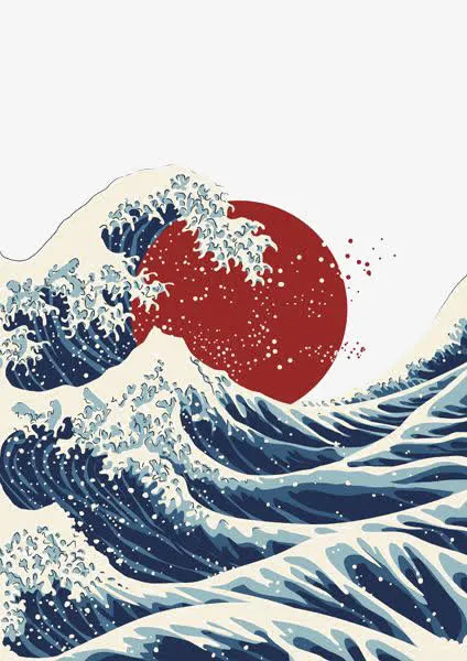 日式插画海浪免抠