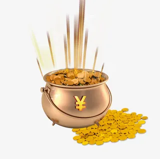 手绘金币棕色容器免抠