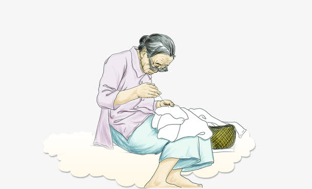 缝衣服的老母亲元素免抠