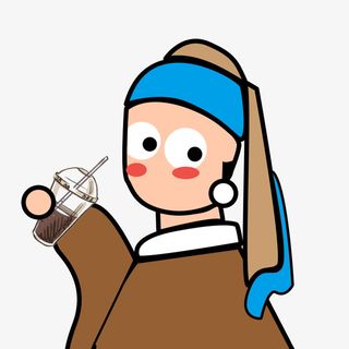 戴珍珠耳环喝奶茶的少女免抠