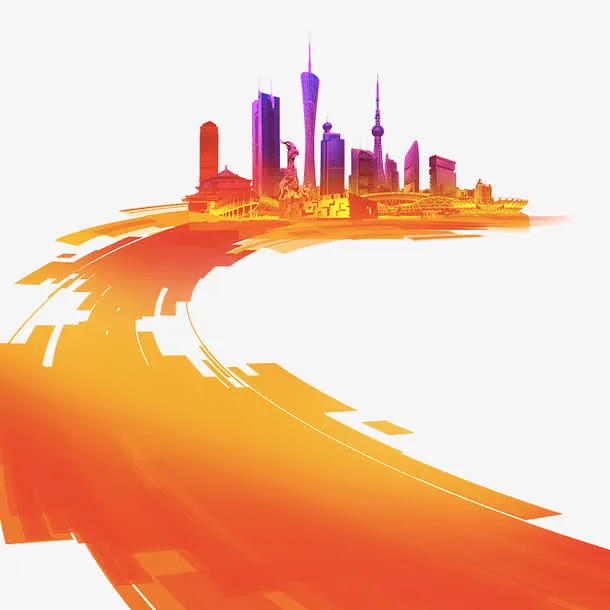 手绘橙色城市建设免抠