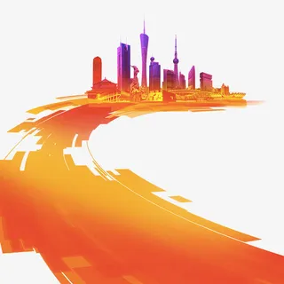 手绘橙色城市建设免抠