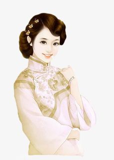 黄色旗袍美女古风手绘免抠