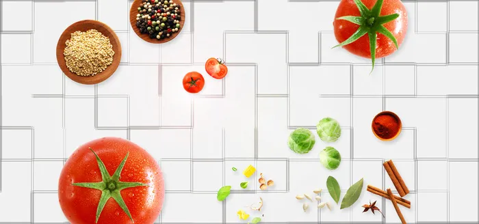 格子与食物简约白色banner高清