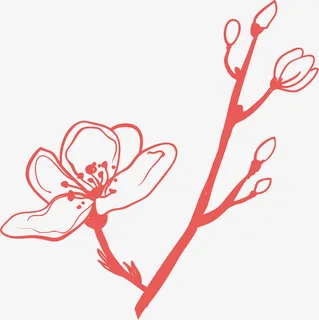 矢量线描桃花花枝花瓣素材免抠