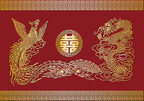 喜庆图案龙凤底纹矢量　免抠