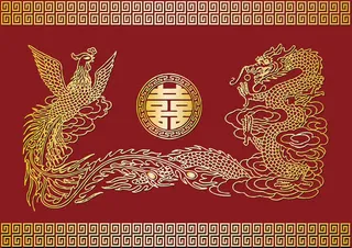 喜庆图案龙凤底纹矢量　免抠