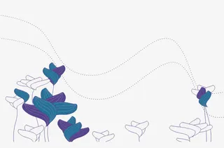 手绘虚线花卉曲线免抠